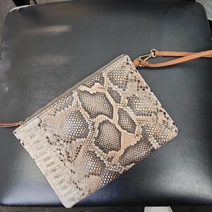 New In Plastic Anne Klein Snake-Print Wristlet in Beige and Brown with Tan Strap